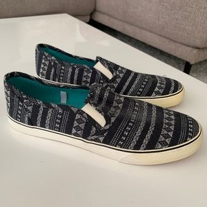 Navy Aztec tribal slip-on sneakers